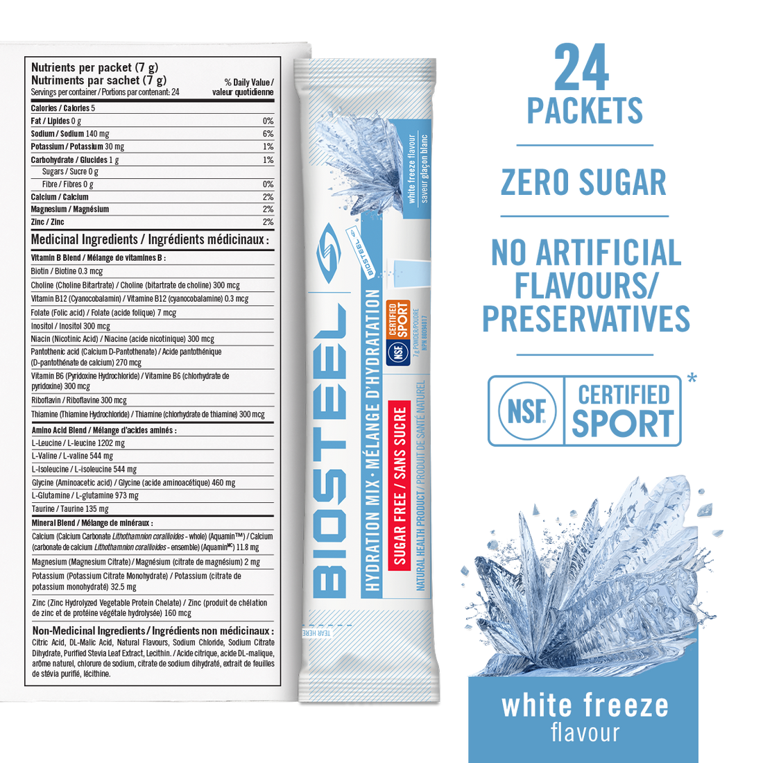 HYDRATION MIX / White Freeze  -  24 Serving Packets [Expires On: 2/29/2024]