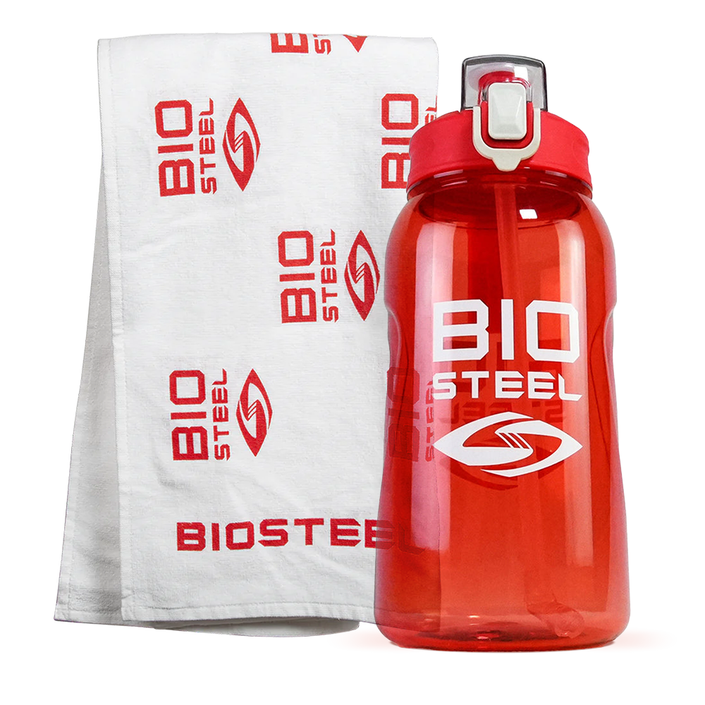 BioSteel Towel + Half Gallon Straw Bottle Bundle